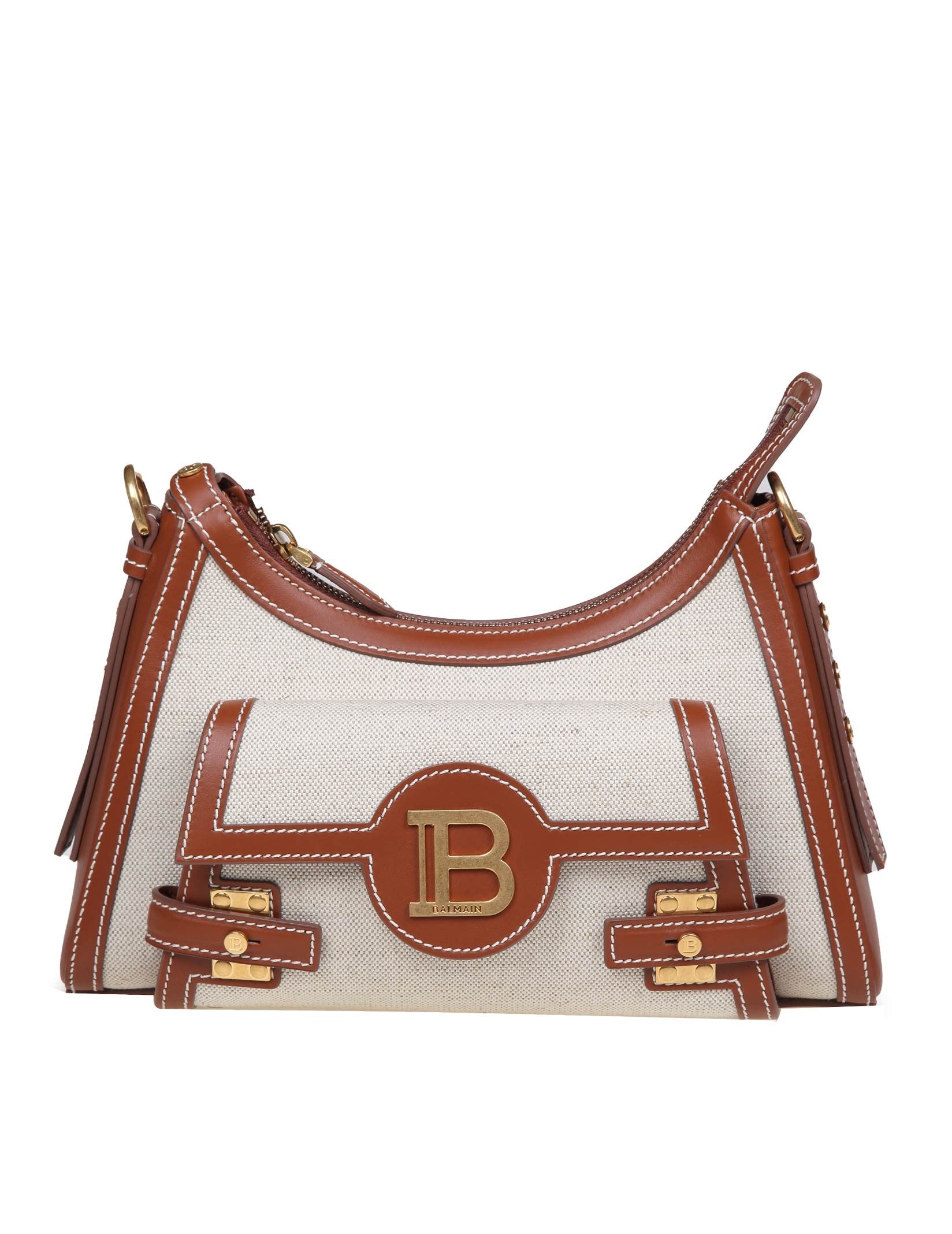 BALMAIN B-BUZZ HOBO BAG IN CANVAS AND LEATHER COLOR LEATHER