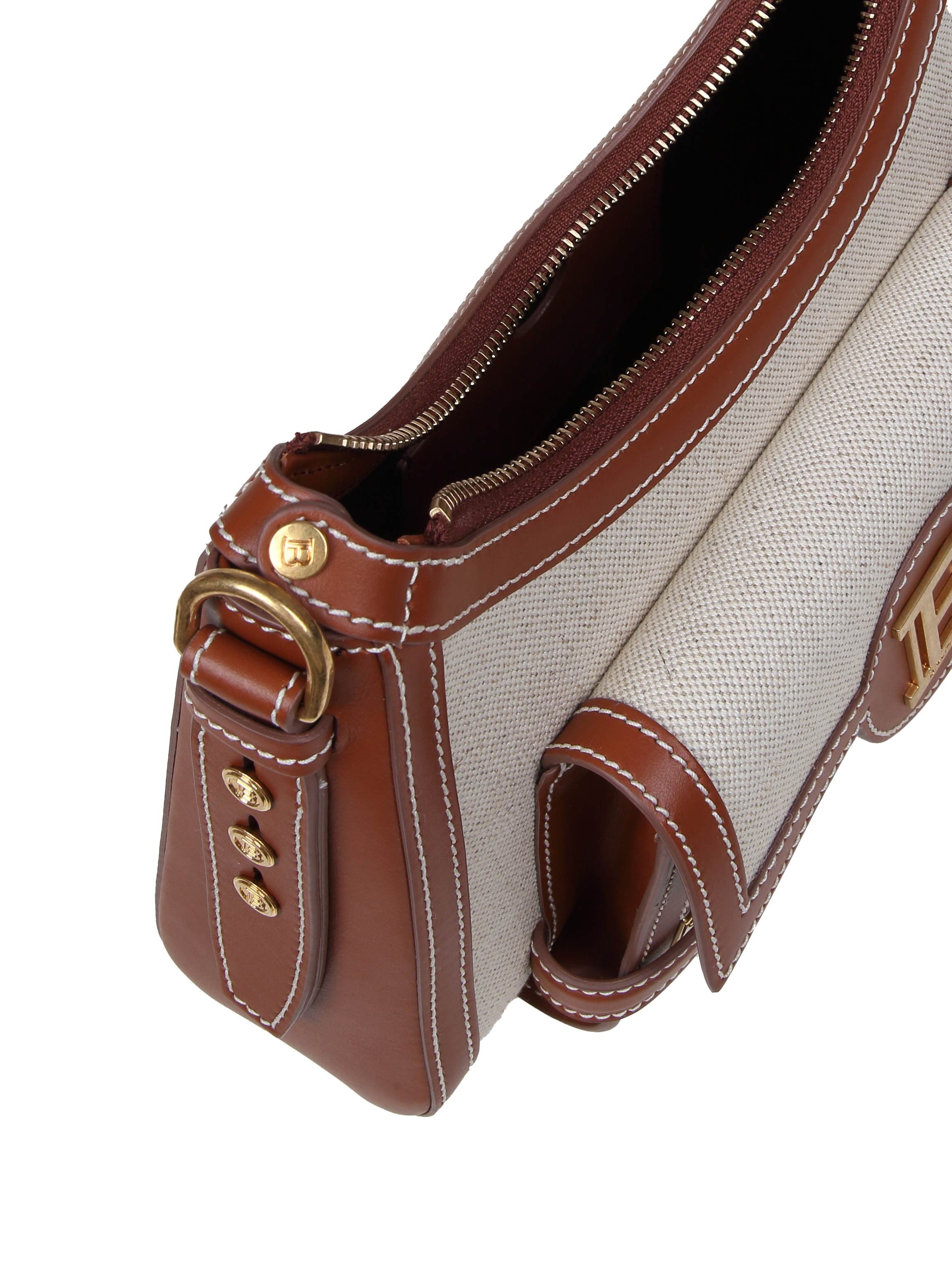 BALMAIN B-BUZZ HOBO BAG IN CANVAS AND LEATHER COLOR LEATHER