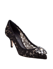 DOLCE & GABBANA BELLUCCI BLACK LACE PUMPS WITH CRYSTAL APPLICATION