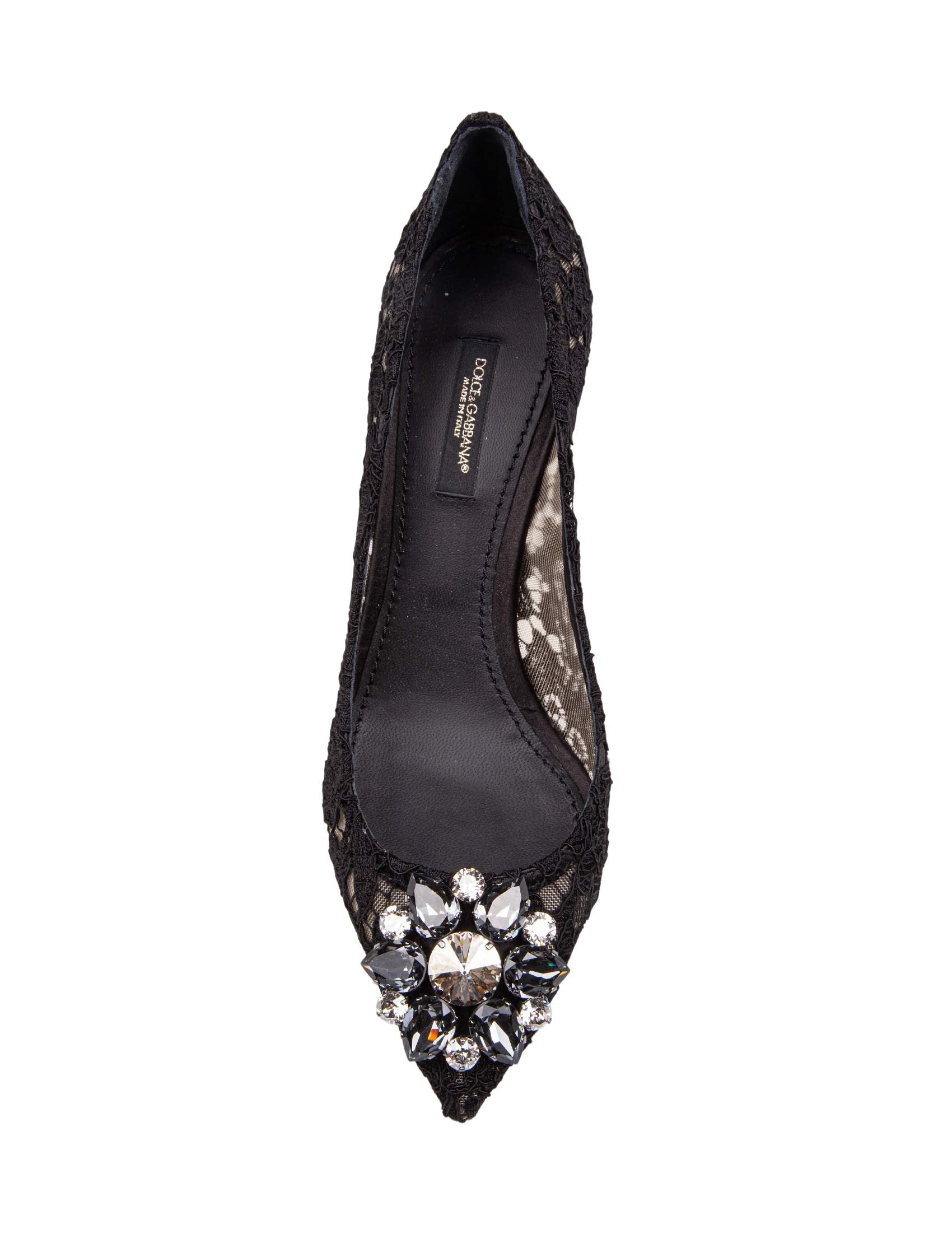 DOLCE & GABBANA BELLUCCI BLACK LACE PUMPS WITH CRYSTAL APPLICATION