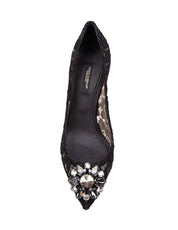 DOLCE & GABBANA BELLUCCI BLACK LACE PUMPS WITH CRYSTAL APPLICATION