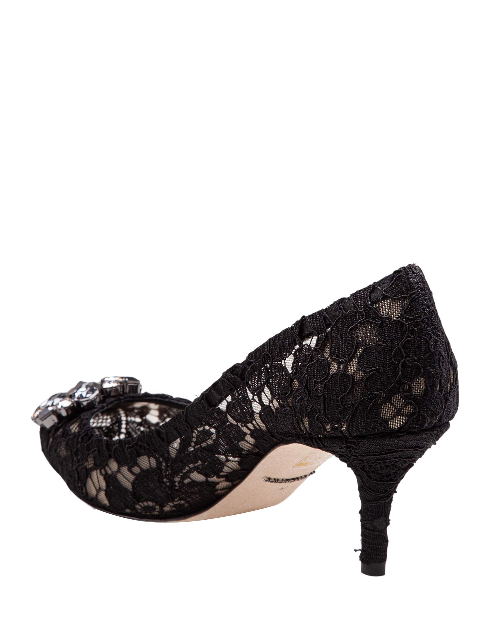 DOLCE & GABBANA BELLUCCI BLACK LACE PUMPS WITH CRYSTAL APPLICATION