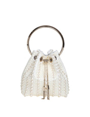 JIMMY CHOO SECCHIELLO BON BON IN RASO E PERLE APPLICATE