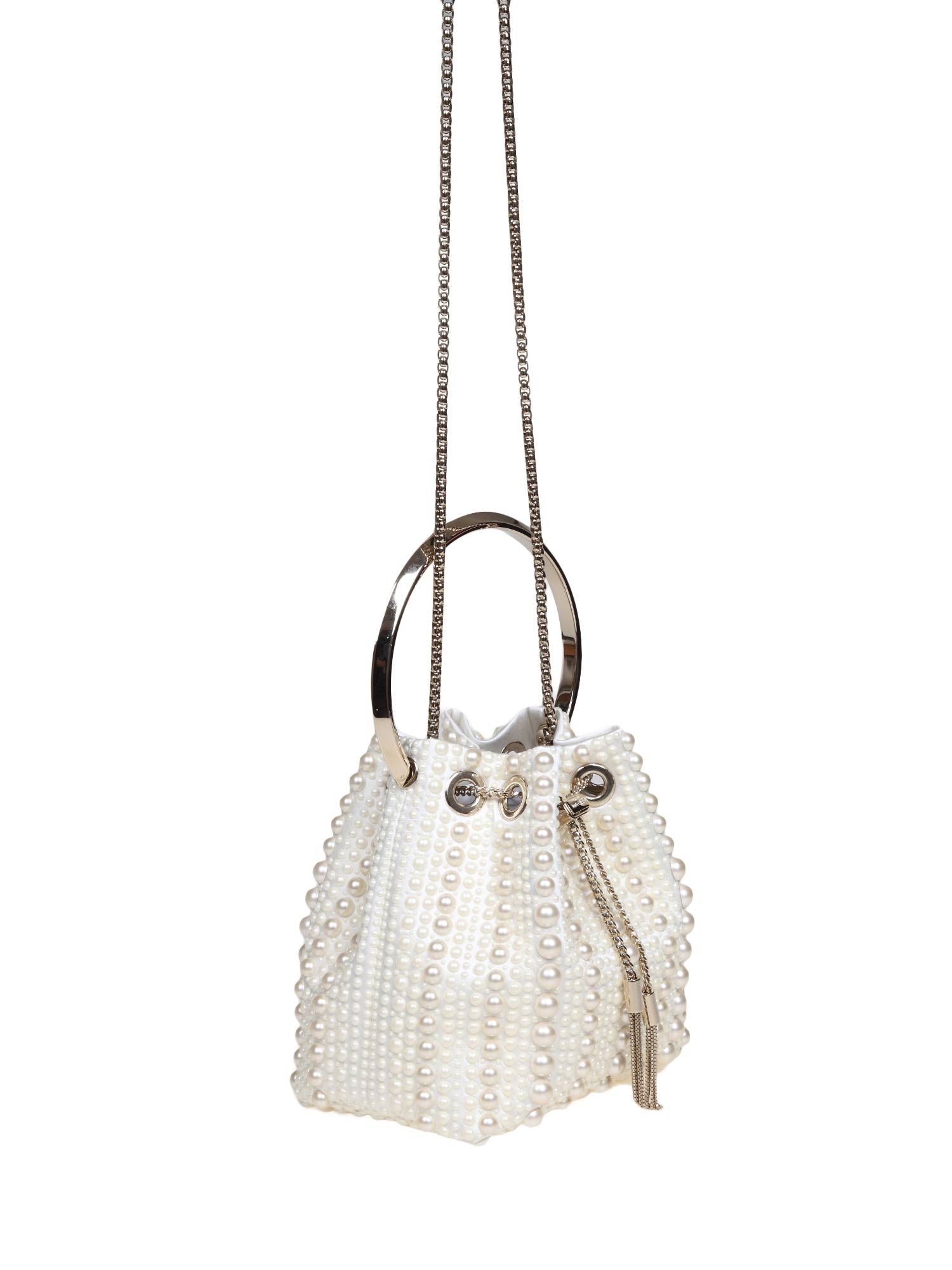 JIMMY CHOO SECCHIELLO BON BON IN RASO E PERLE APPLICATE