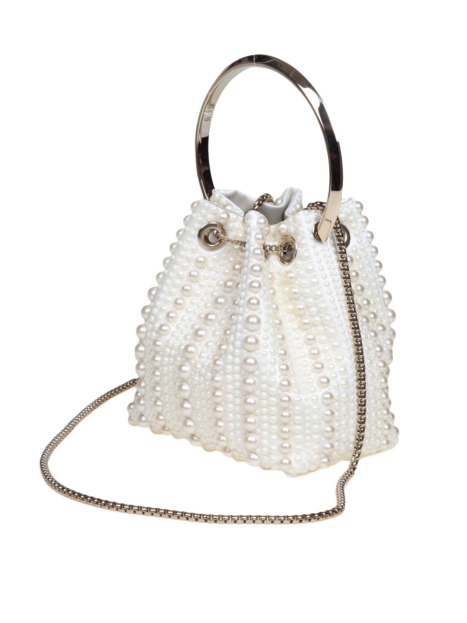 JIMMY CHOO SECCHIELLO BON BON IN RASO E PERLE APPLICATE