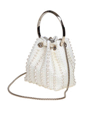 JIMMY CHOO SECCHIELLO BON BON IN RASO E PERLE APPLICATE
