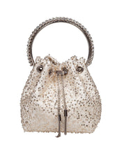 JIMMY CHOO BORSA BON BON IN RASO CON MICRO RETE E PIETRE APPLICATE