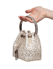 JIMMY CHOO BORSA BON BON IN RASO CON MICRO RETE E PIETRE APPLICATE