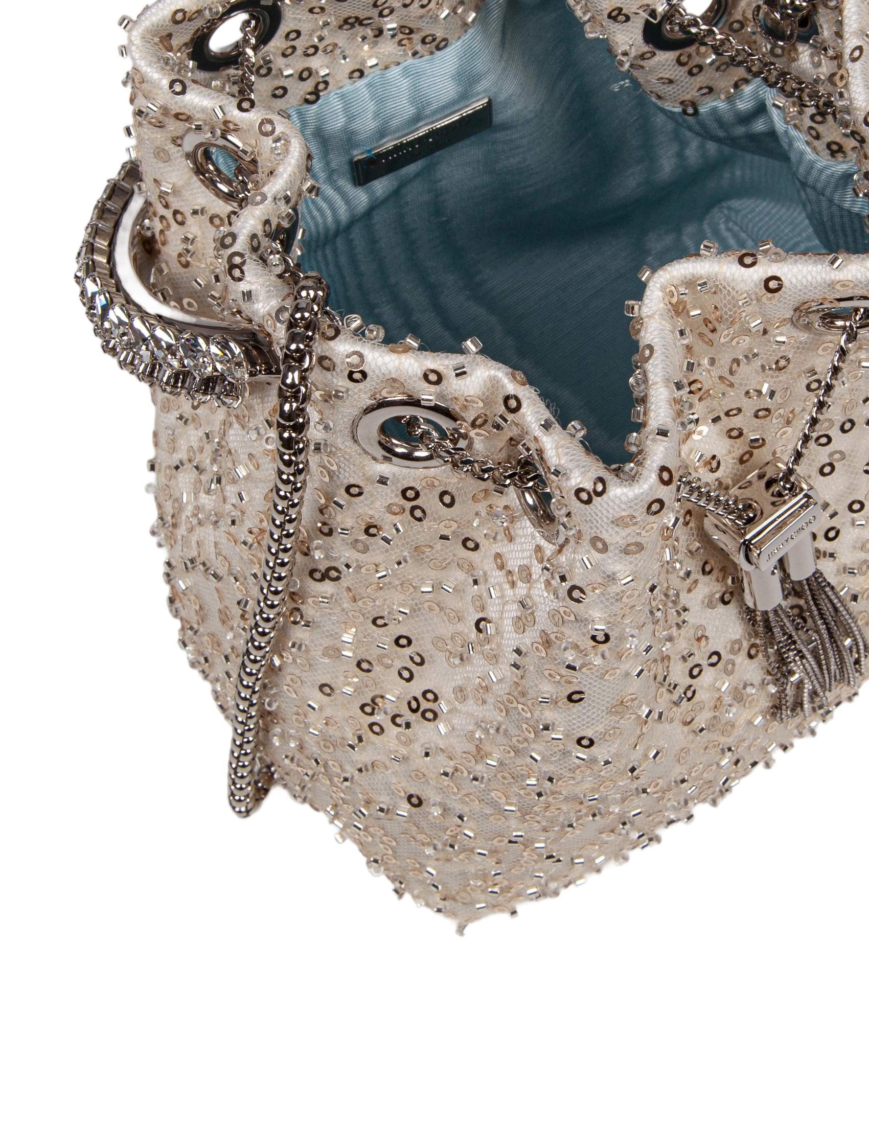 JIMMY CHOO BORSA BON BON IN RASO CON MICRO RETE E PIETRE APPLICATE