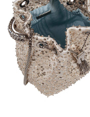 JIMMY CHOO BORSA BON BON IN RASO CON MICRO RETE E PIETRE APPLICATE
