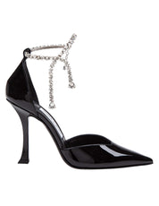 JIMMY CHOO STEVIE 100 PATENT LEATHER SANDAL WITH CRYSTAL ANKLET