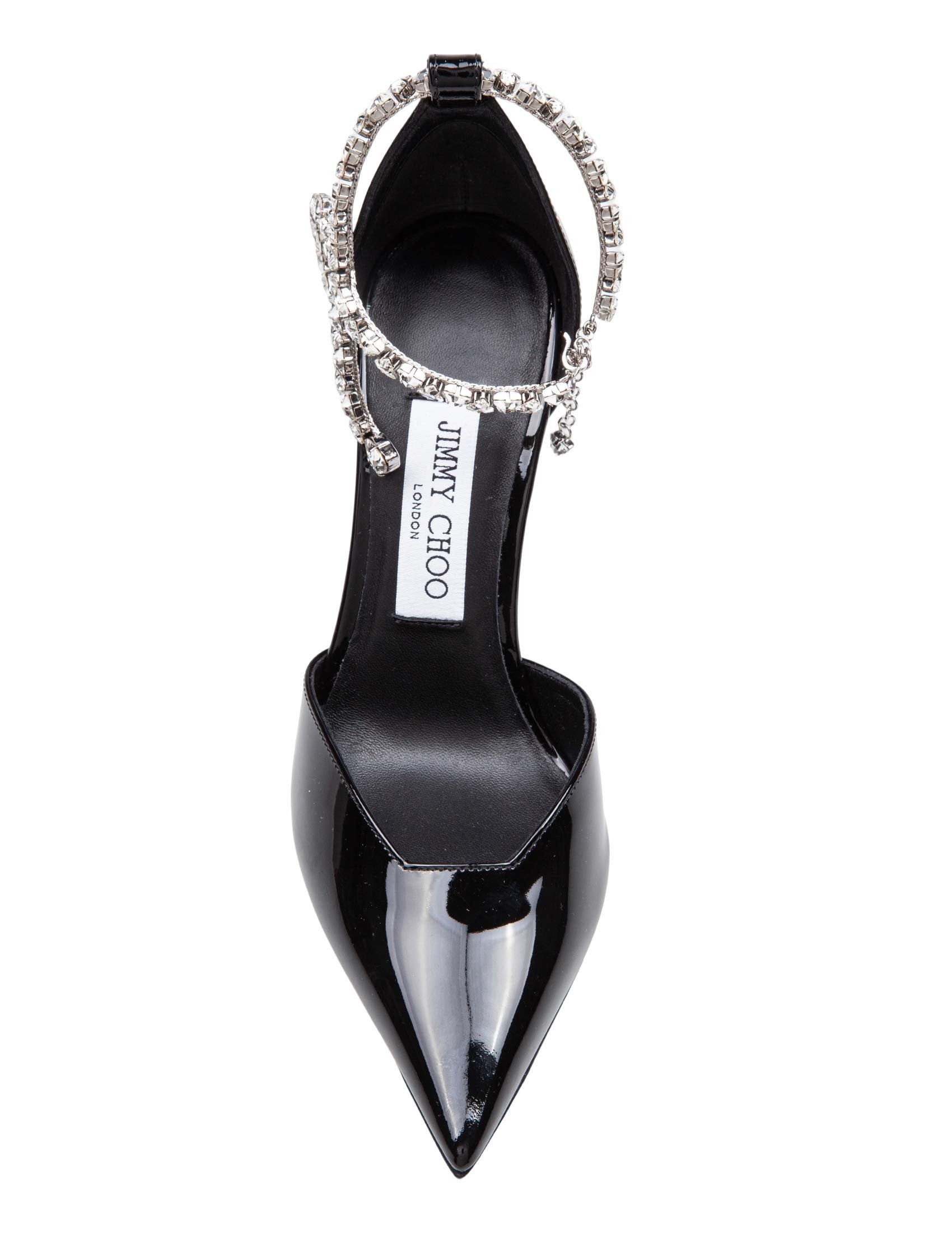 JIMMY CHOO STEVIE 100 PATENT LEATHER SANDAL WITH CRYSTAL ANKLET