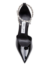 JIMMY CHOO STEVIE 100 PATENT LEATHER SANDAL WITH CRYSTAL ANKLET