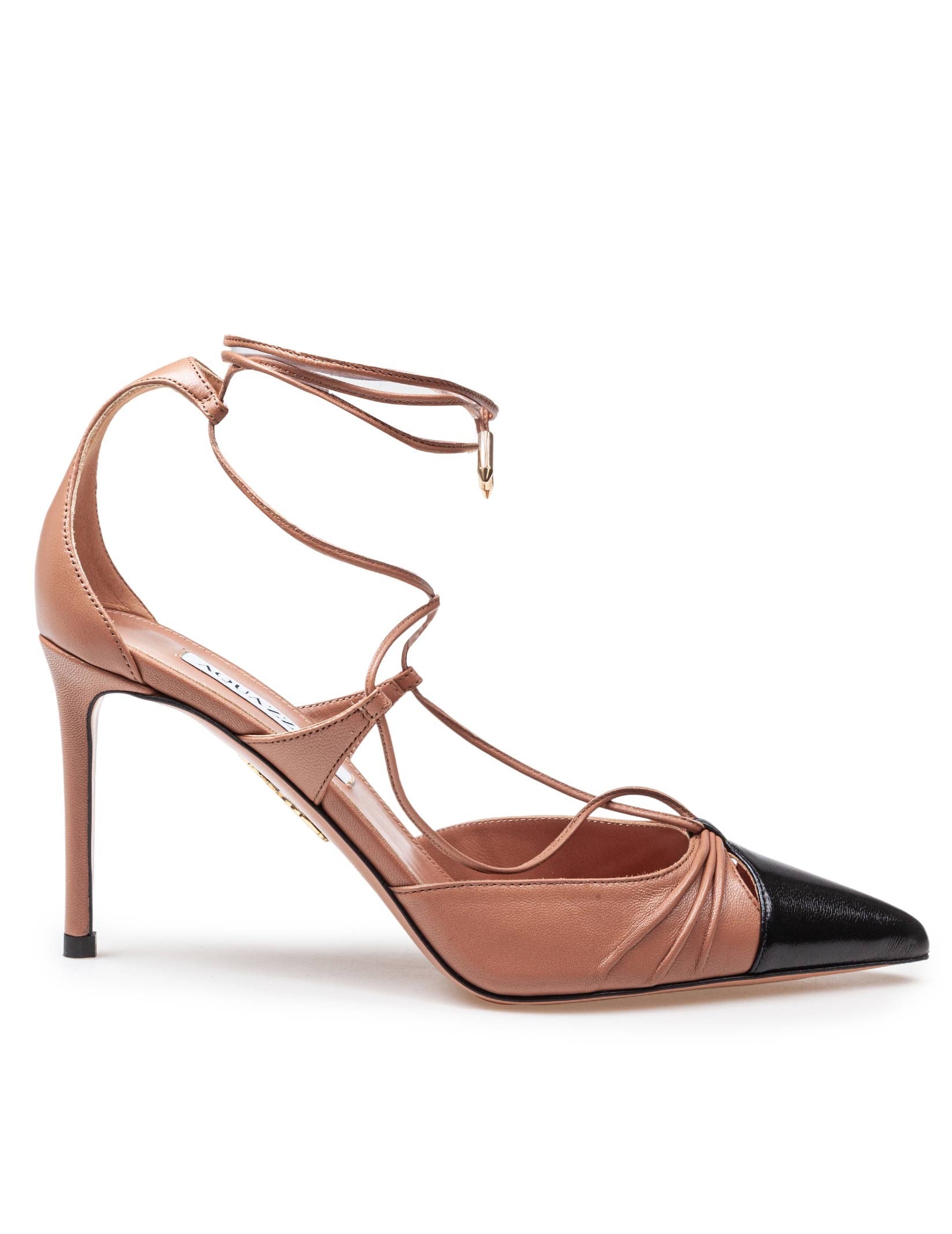 AQUAZZURA GABI PUMP 85 NAPPA LEATHER DECOLLETE' COLOR PINK/BLACK