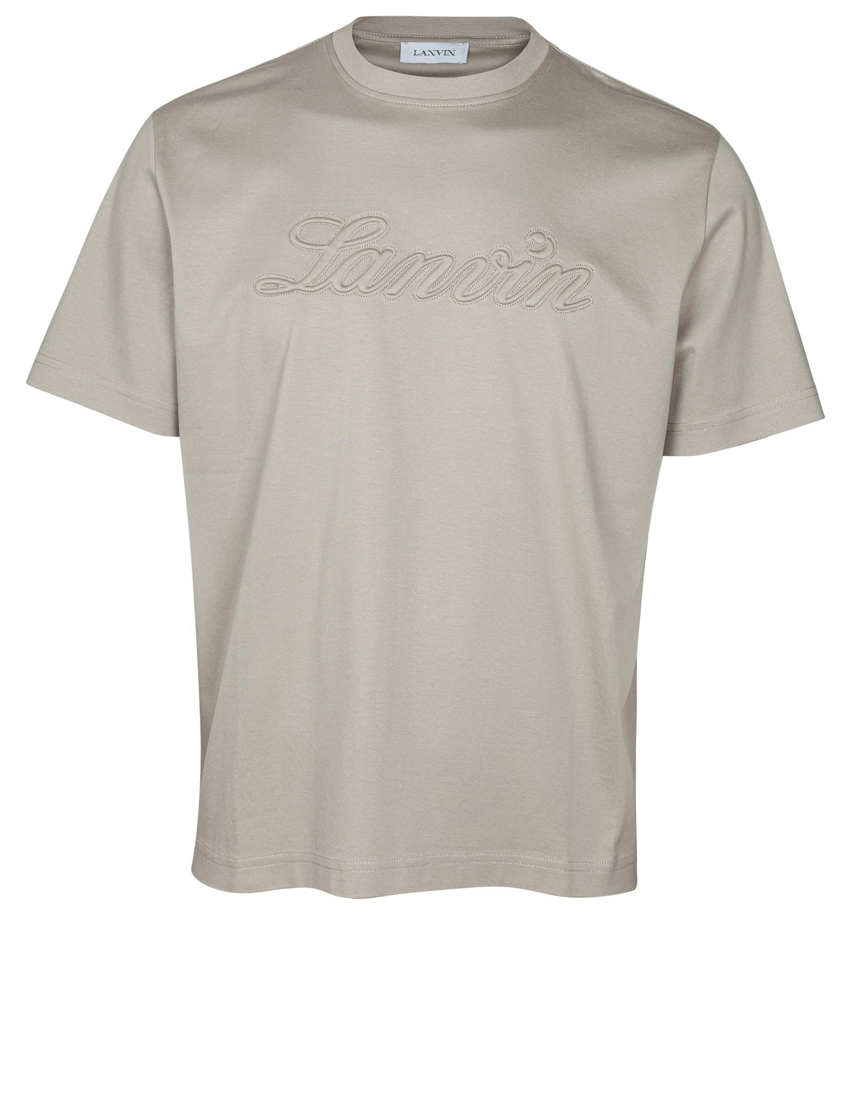 LANVIN DENIM T-SHIRT WITH EMBROIDERED LOGO