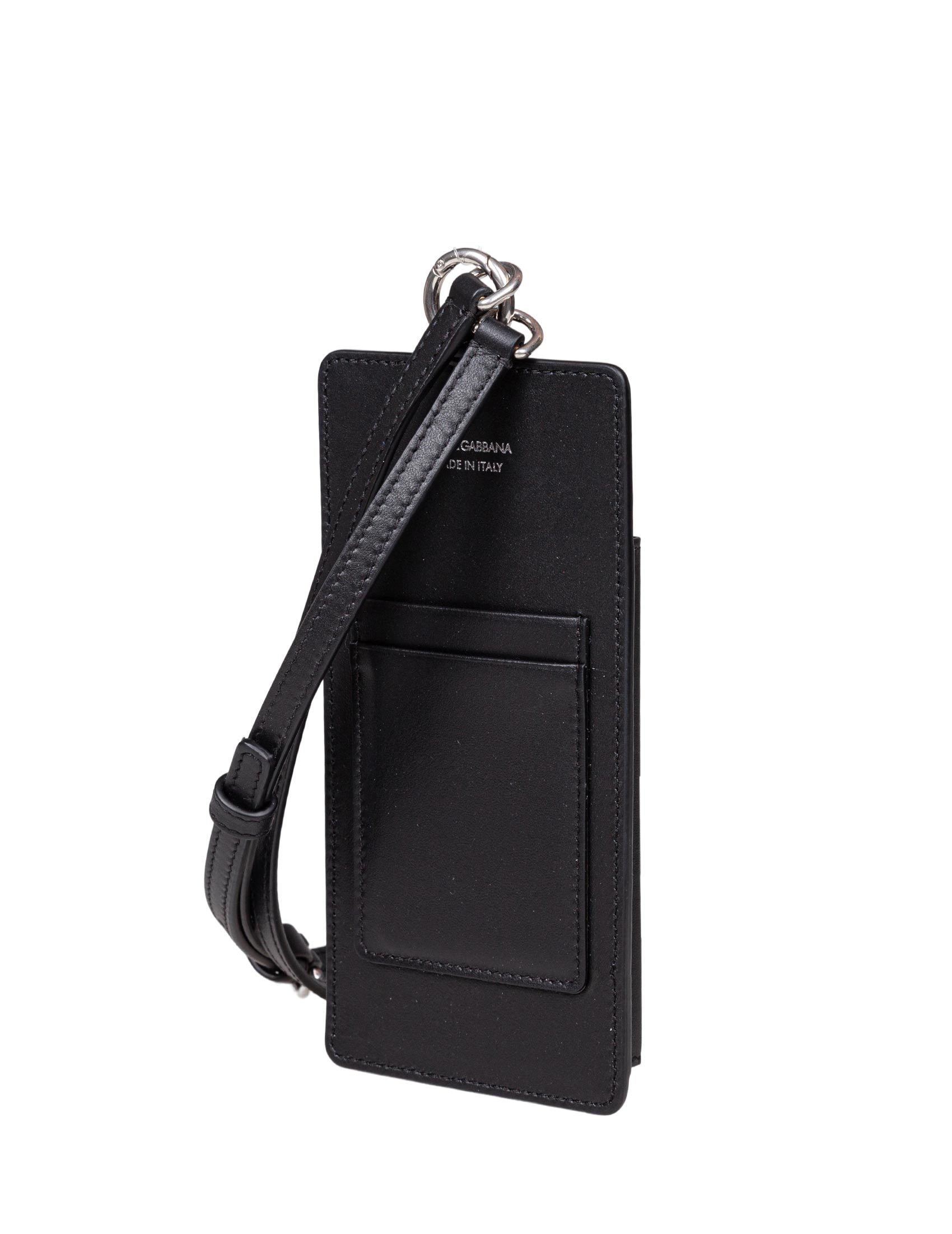 DOLCE & GABBANA PORTA CELLULARE IN PELLE CON LOGO COLORE NERO