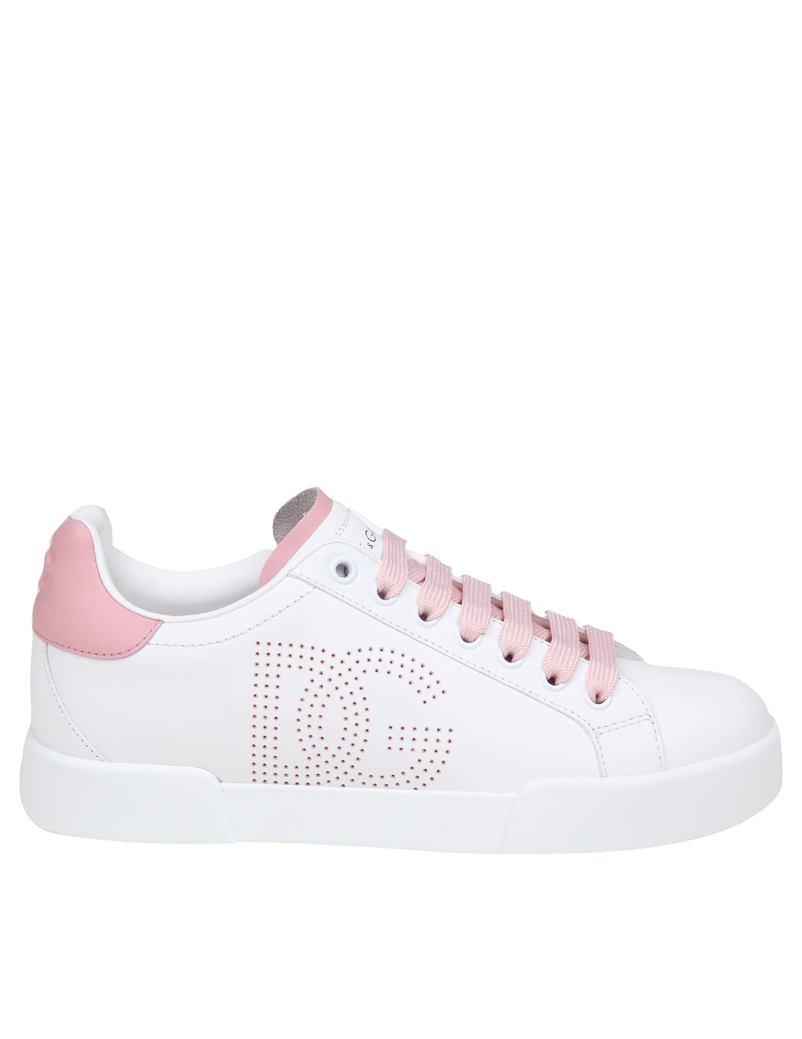 DOLCE & GABBANA SNEAKERS PORTOFINO LIGHT IN PELLE COLORE BIANCO E ROSA