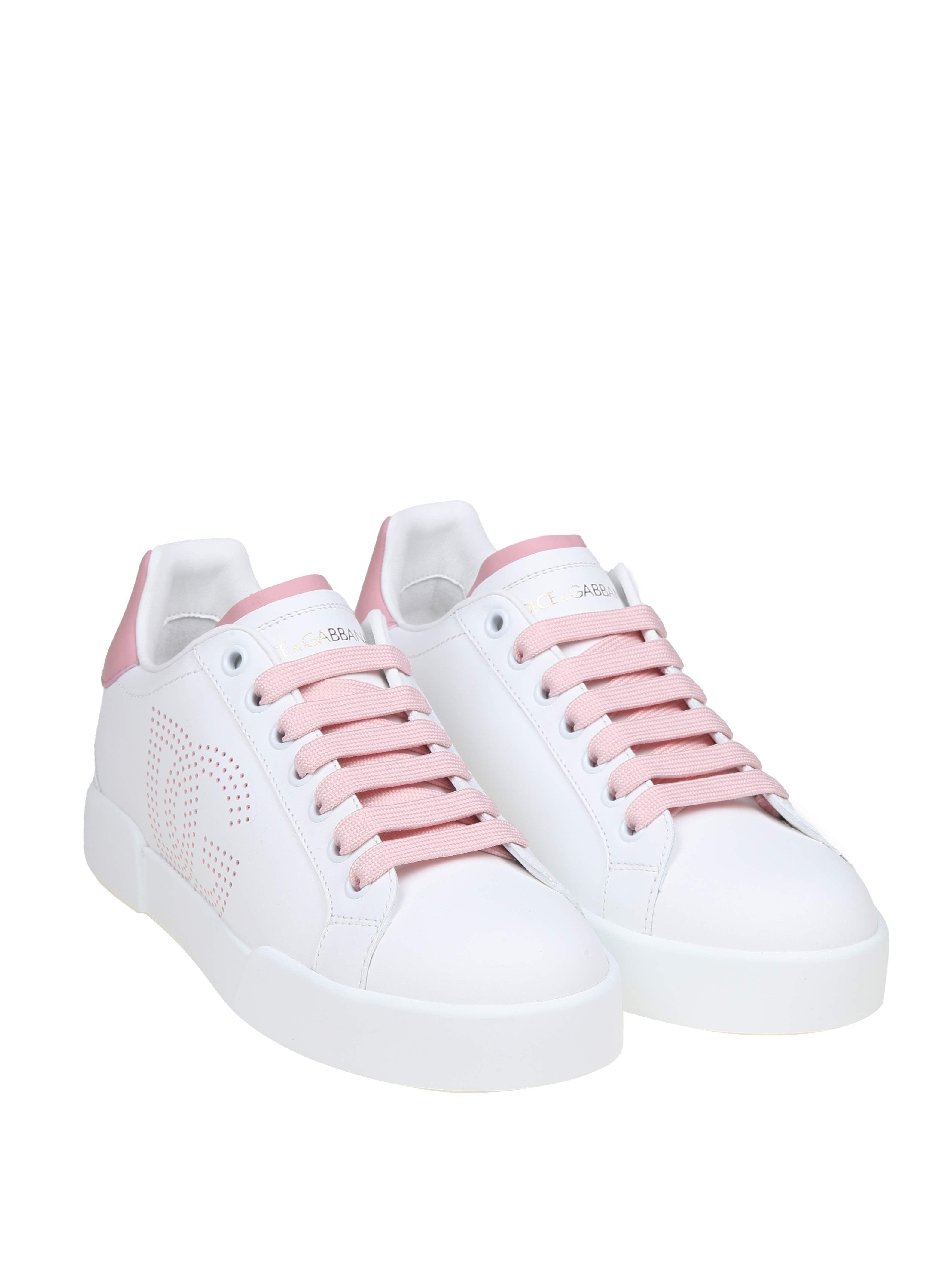 DOLCE & GABBANA SNEAKERS PORTOFINO LIGHT IN PELLE COLORE BIANCO E ROSA