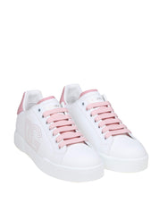 DOLCE & GABBANA SNEAKERS PORTOFINO LIGHT IN PELLE COLORE BIANCO E ROSA