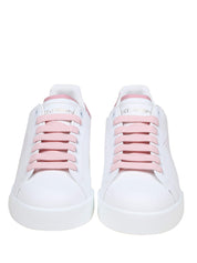 DOLCE & GABBANA SNEAKERS PORTOFINO LIGHT IN PELLE COLORE BIANCO E ROSA
