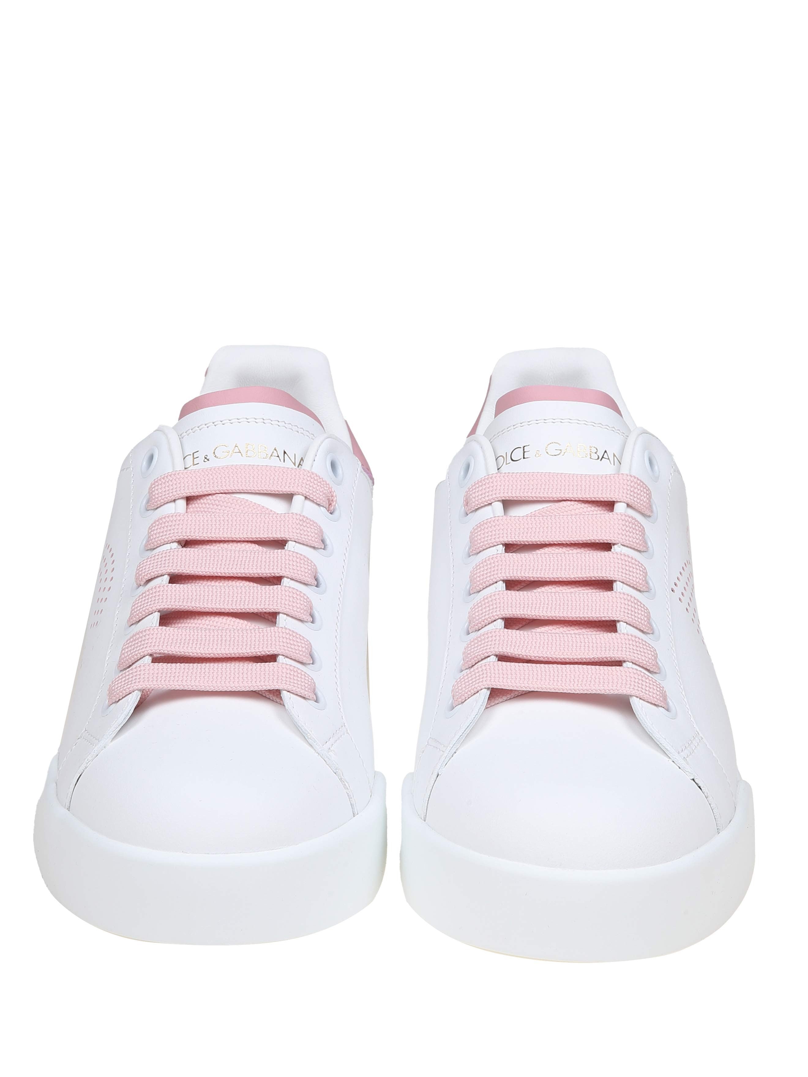 DOLCE & GABBANA SNEAKERS PORTOFINO LIGHT IN PELLE COLORE BIANCO E ROSA