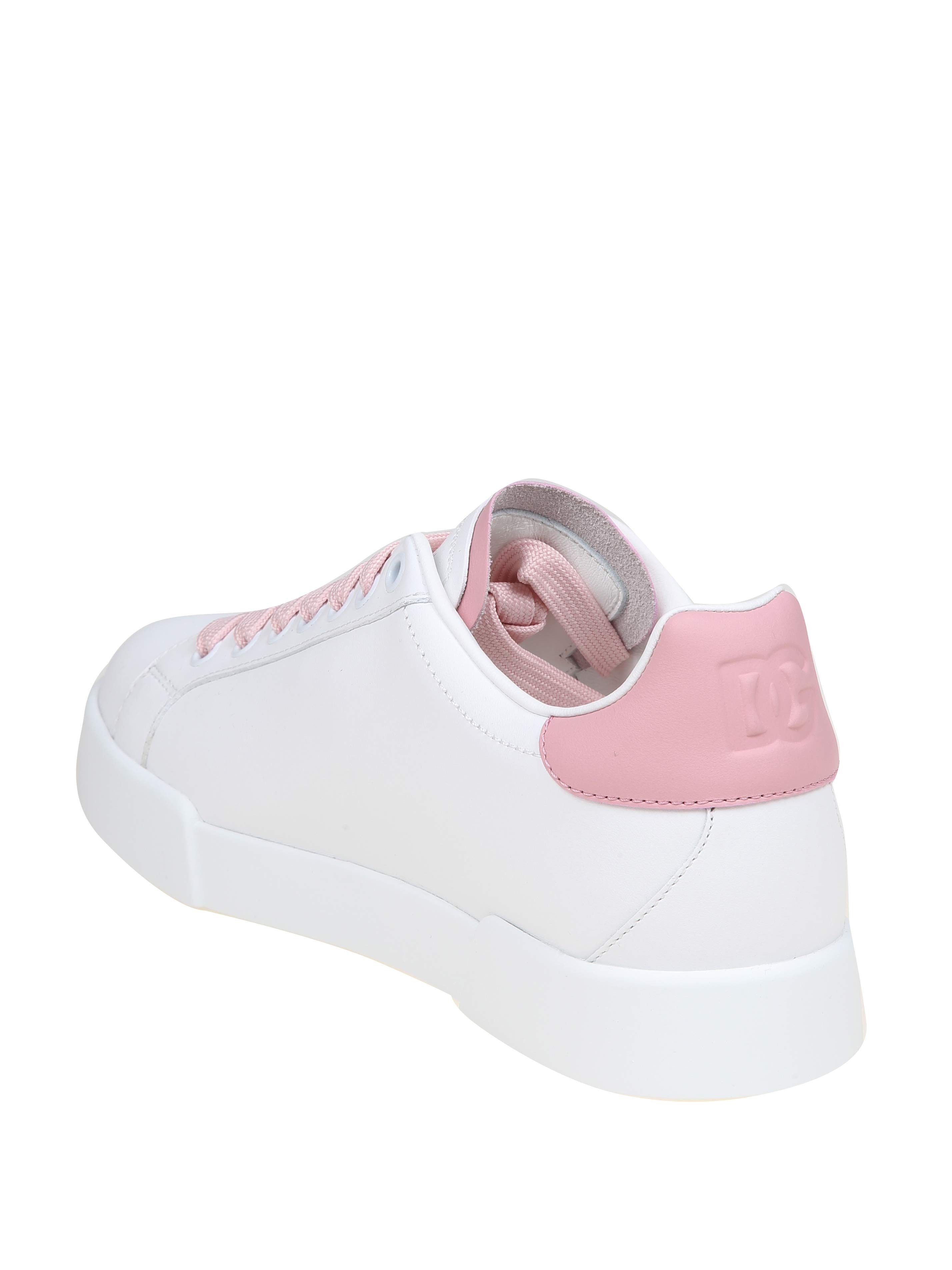 DOLCE & GABBANA SNEAKERS PORTOFINO LIGHT IN PELLE COLORE BIANCO E ROSA