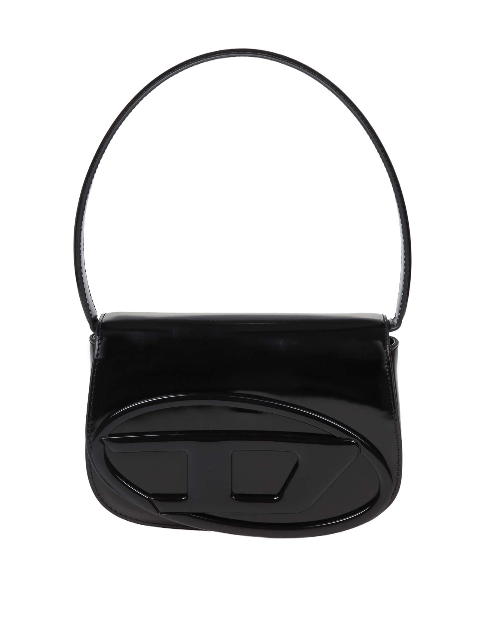 DIESEL 1DR SHOULDER BAG IN BLACK SMOOTH LEATHER