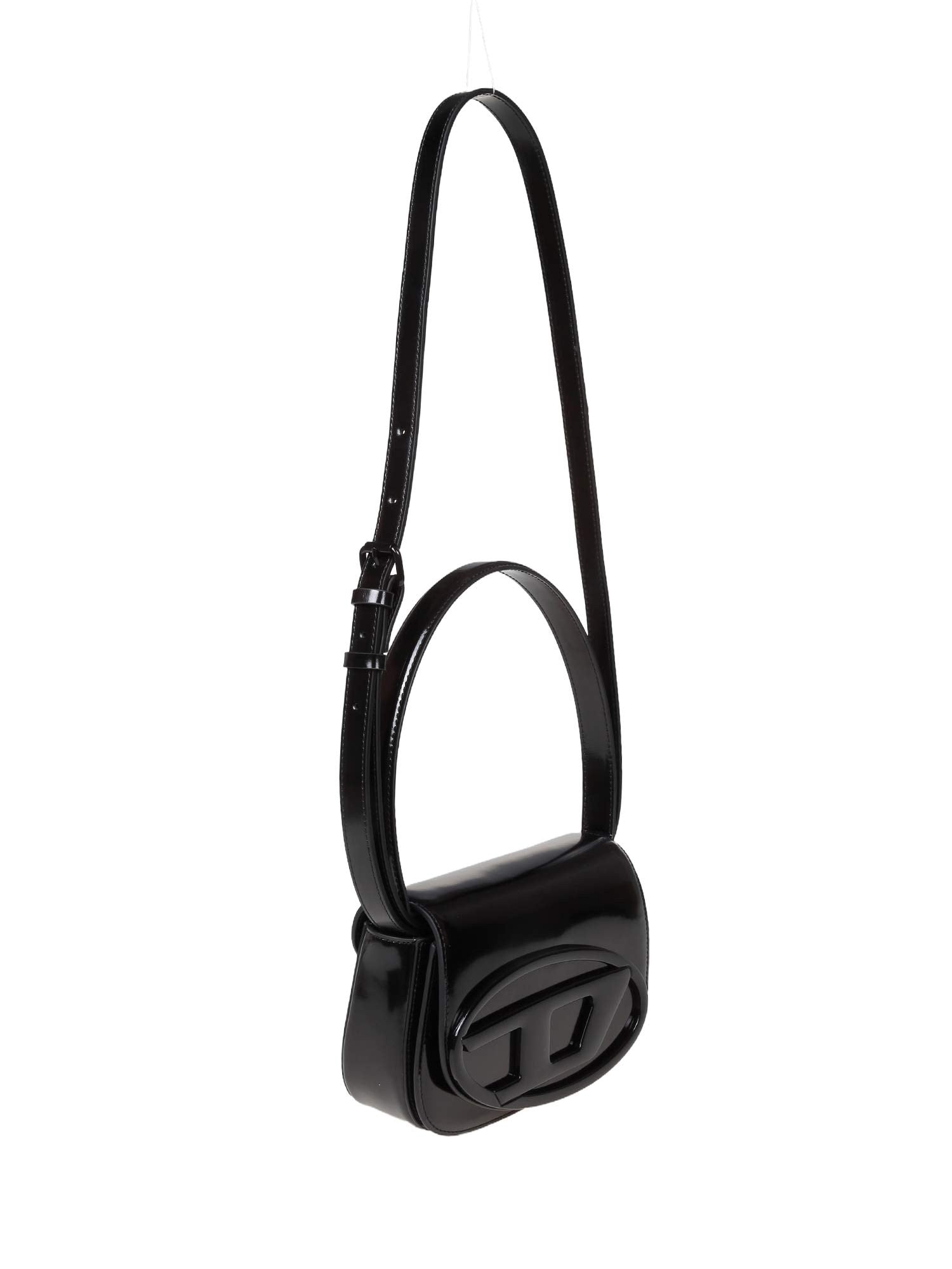 DIESEL 1DR SHOULDER BAG IN BLACK SMOOTH LEATHER
