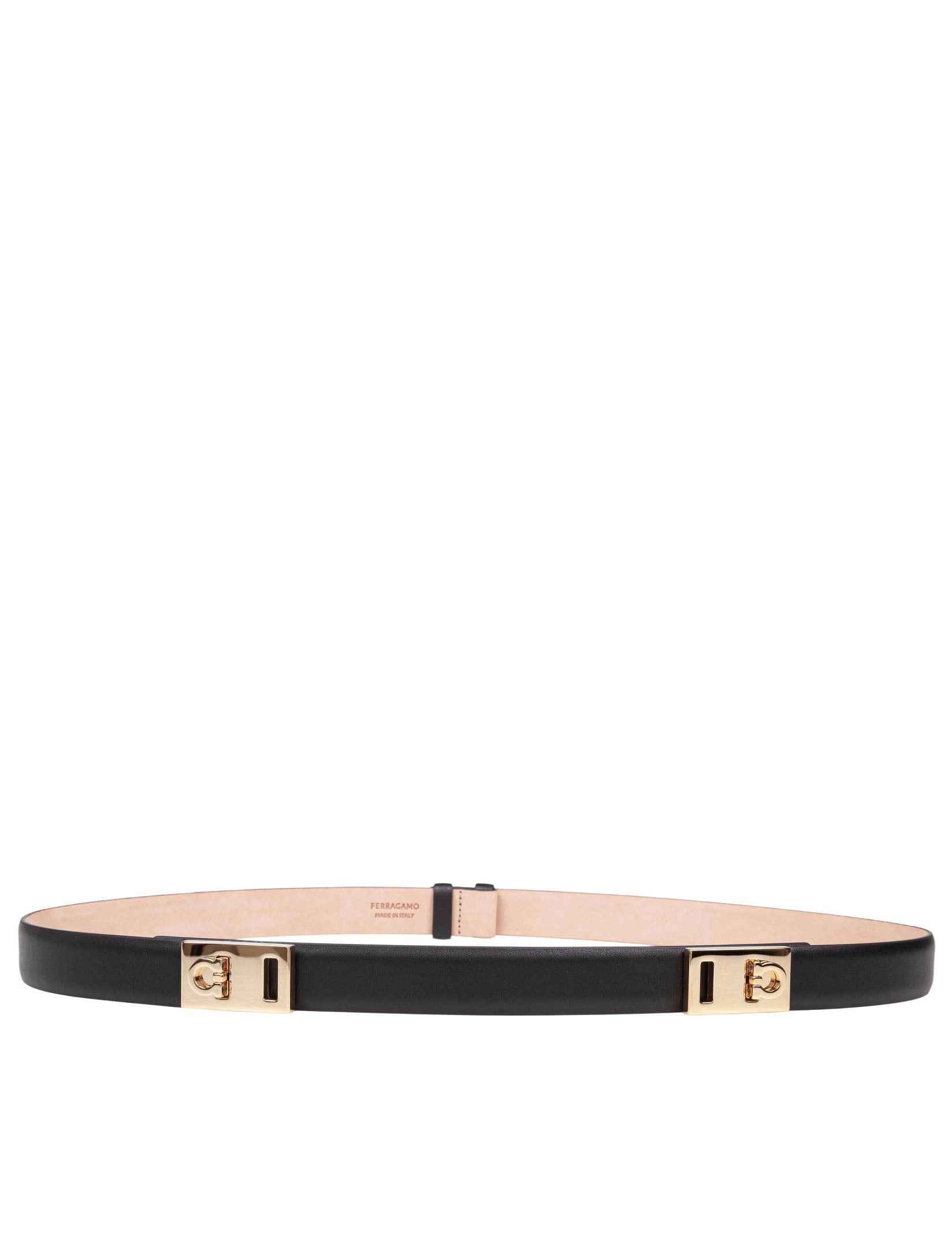 FERRAGAMO EXTENDABLE HUG BELT IN BLACK LEATHER