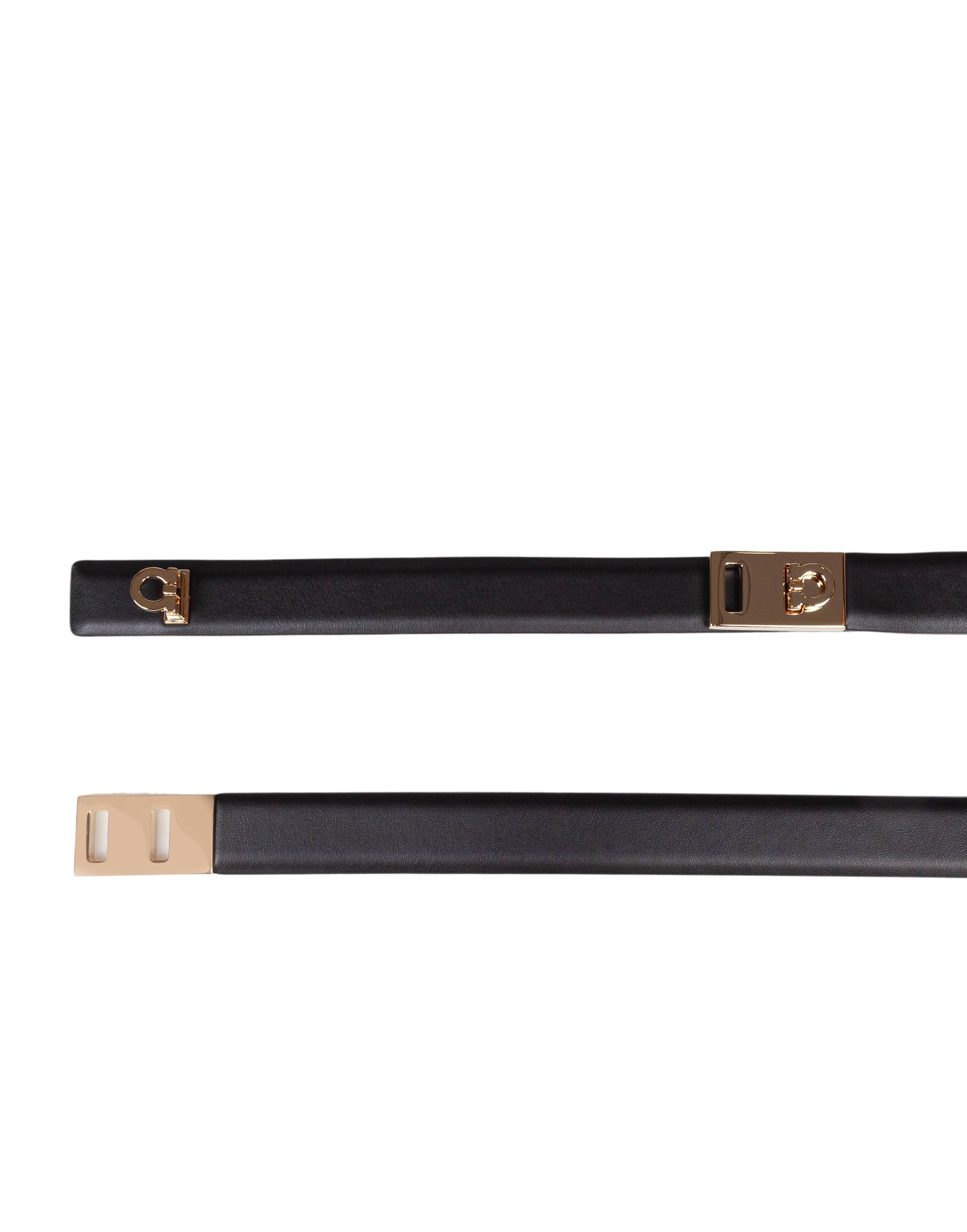 FERRAGAMO EXTENDABLE HUG BELT IN BLACK LEATHER