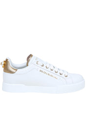 DOLCE & GABBANA PORTOFINO SNEAKERS IN WHITE LEATHER WITH LOGO PEARL