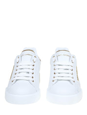 DOLCE & GABBANA PORTOFINO SNEAKERS IN WHITE LEATHER WITH LOGO PEARL