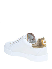 DOLCE & GABBANA PORTOFINO SNEAKERS IN WHITE LEATHER WITH LOGO PEARL