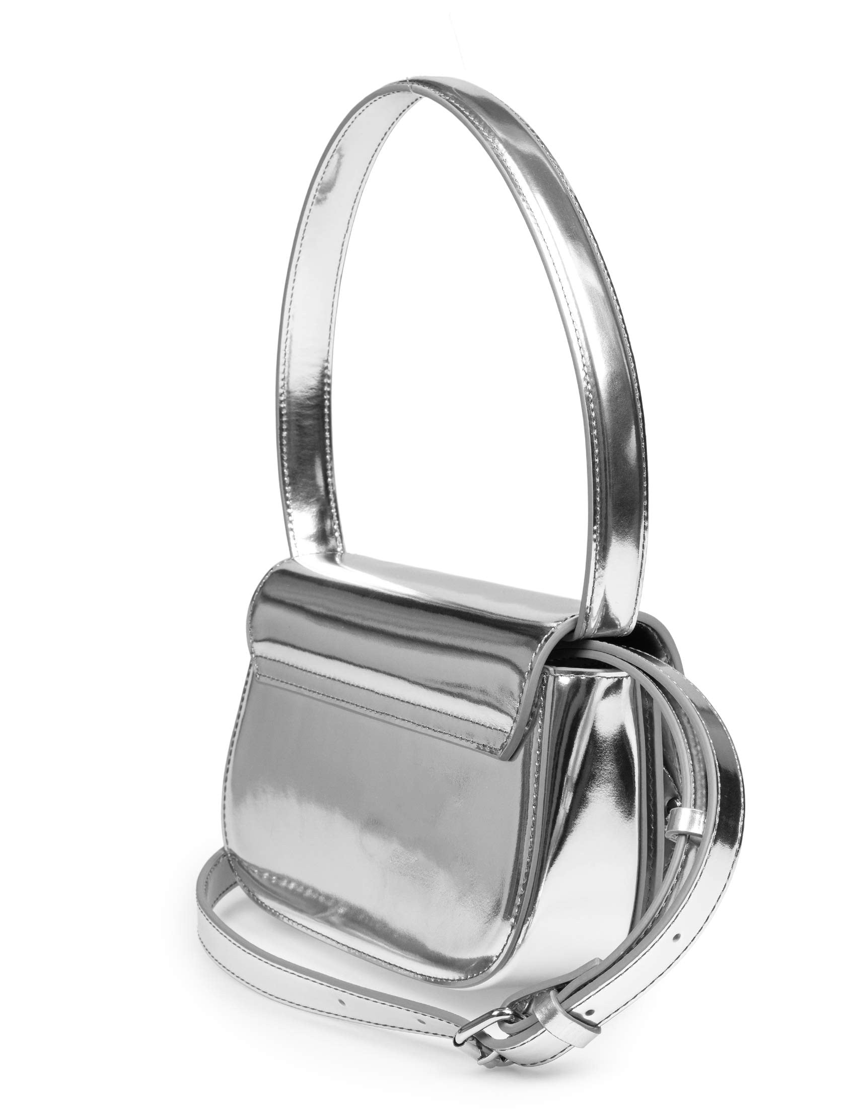 DIESEL BORSA A SPALLA 1DR IN PELLE SPECCHIATA COLORE SILVER