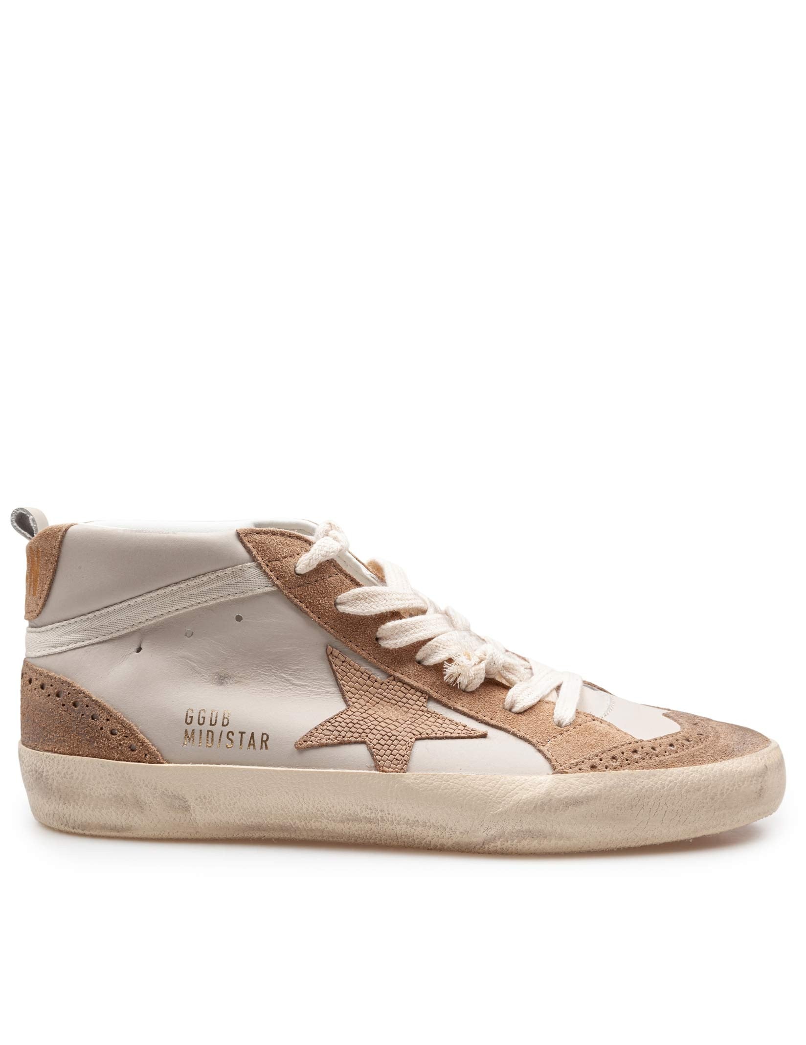 GOLDEN GOOSE MID STAR SNEAKERS IN LEATHER AND SUEDE COLOR GREY/LIGHT BROWN