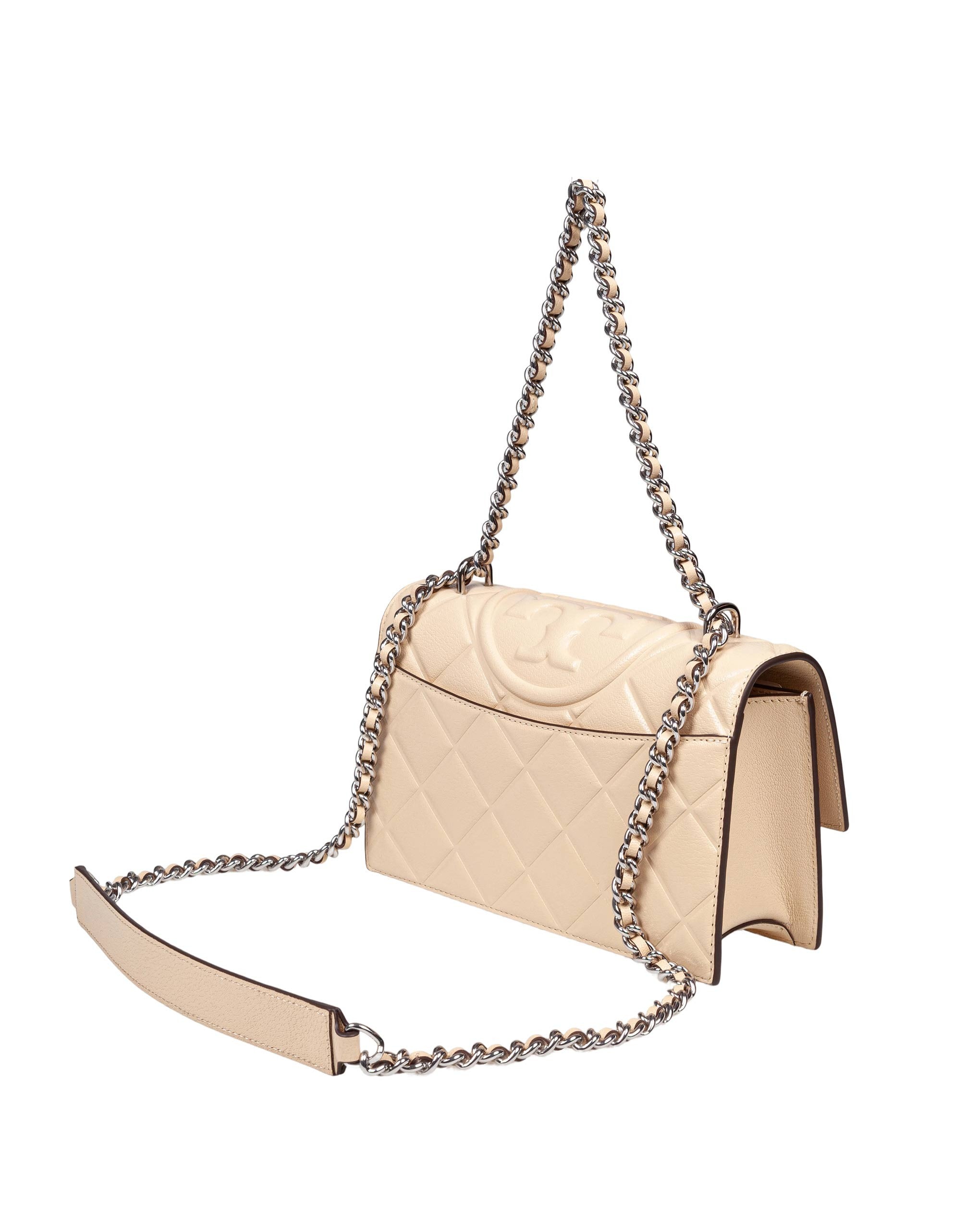 TORY BURCH FLEMING SMALL LEATHER CROSSBODY BAG COLOR VANILLA