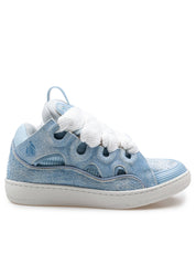 LANVIN SNEAKERS CURB IN PELLE E MESH COLORE BLU DENIM
