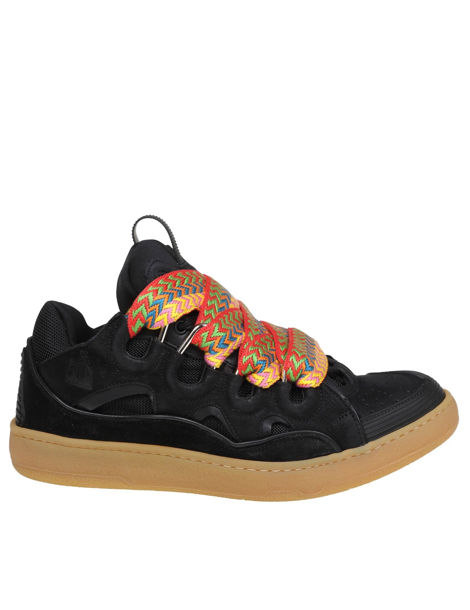LANVIN CURB SNEAKERS IN PELLE E CAMOSCIO CON LACCI MULTICOLOR