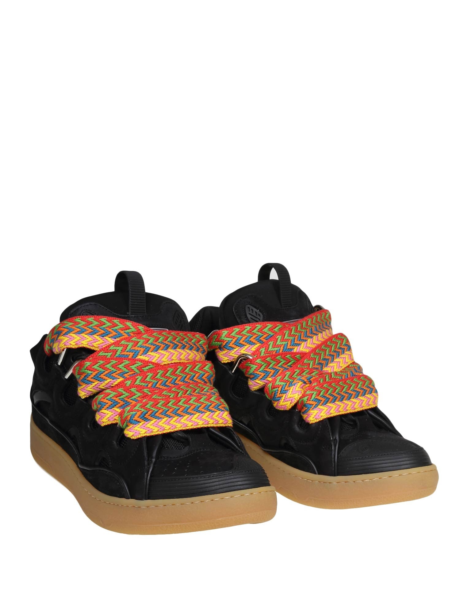 LANVIN CURB SNEAKERS IN PELLE E CAMOSCIO CON LACCI MULTICOLOR