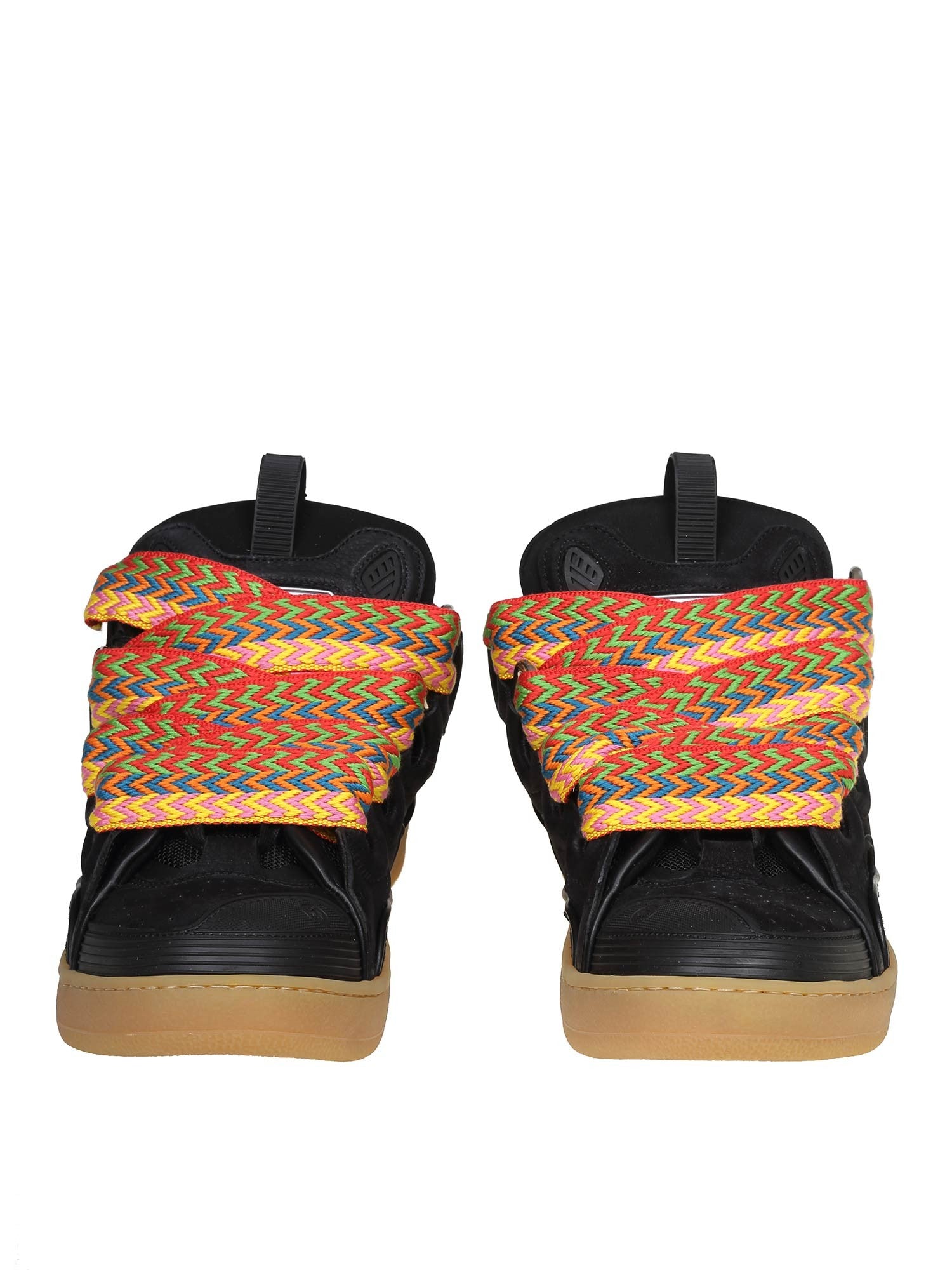 LANVIN CURB SNEAKERS IN PELLE E CAMOSCIO CON LACCI MULTICOLOR