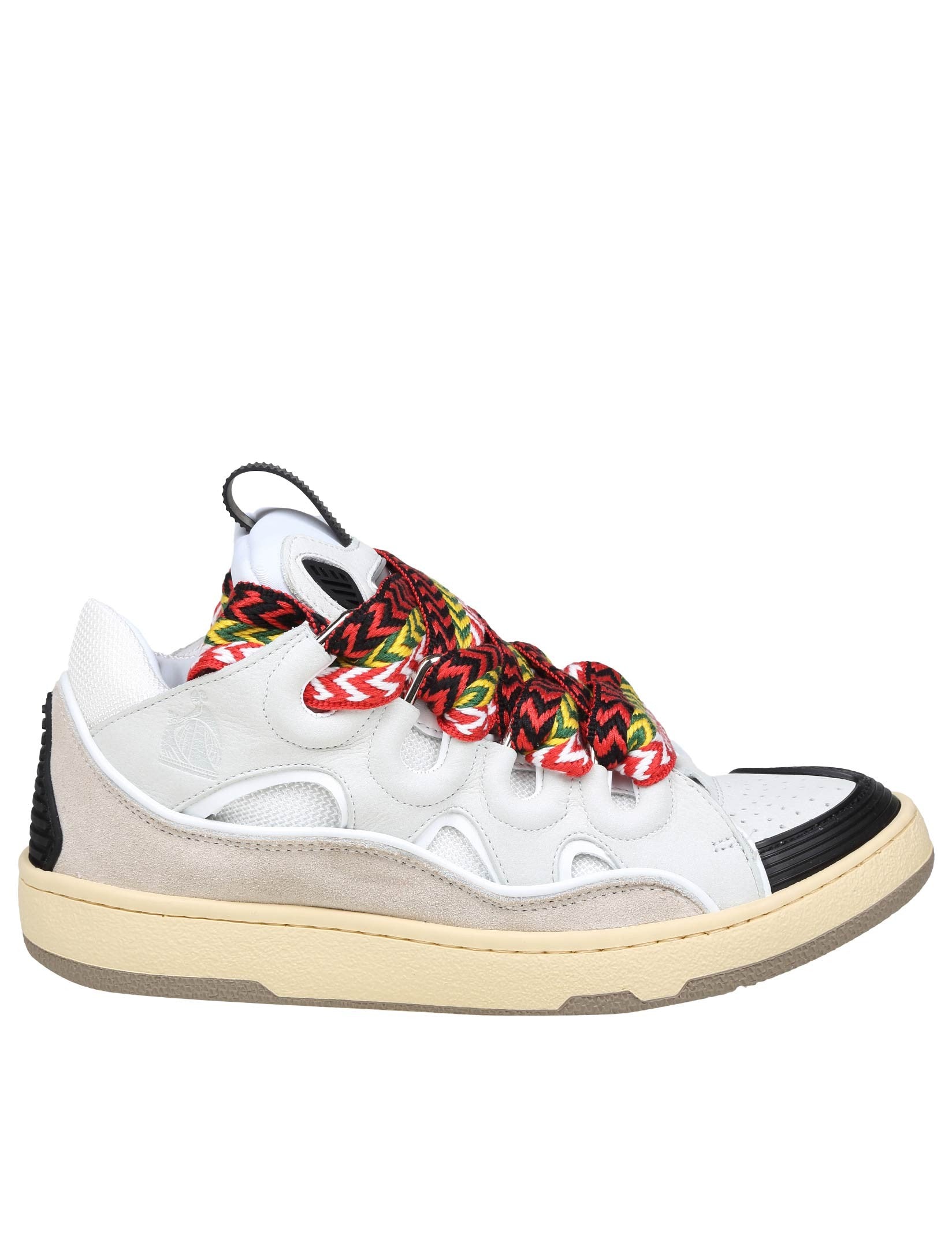 LANVIN CURB SNEAKERS IN PELLE E CAMOSCIO CON LACCI MULTICOLOR
