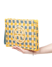 TORY BURCH POCHETTE ELLA IN RAFIA COLORE NATURALE E TURCHESE