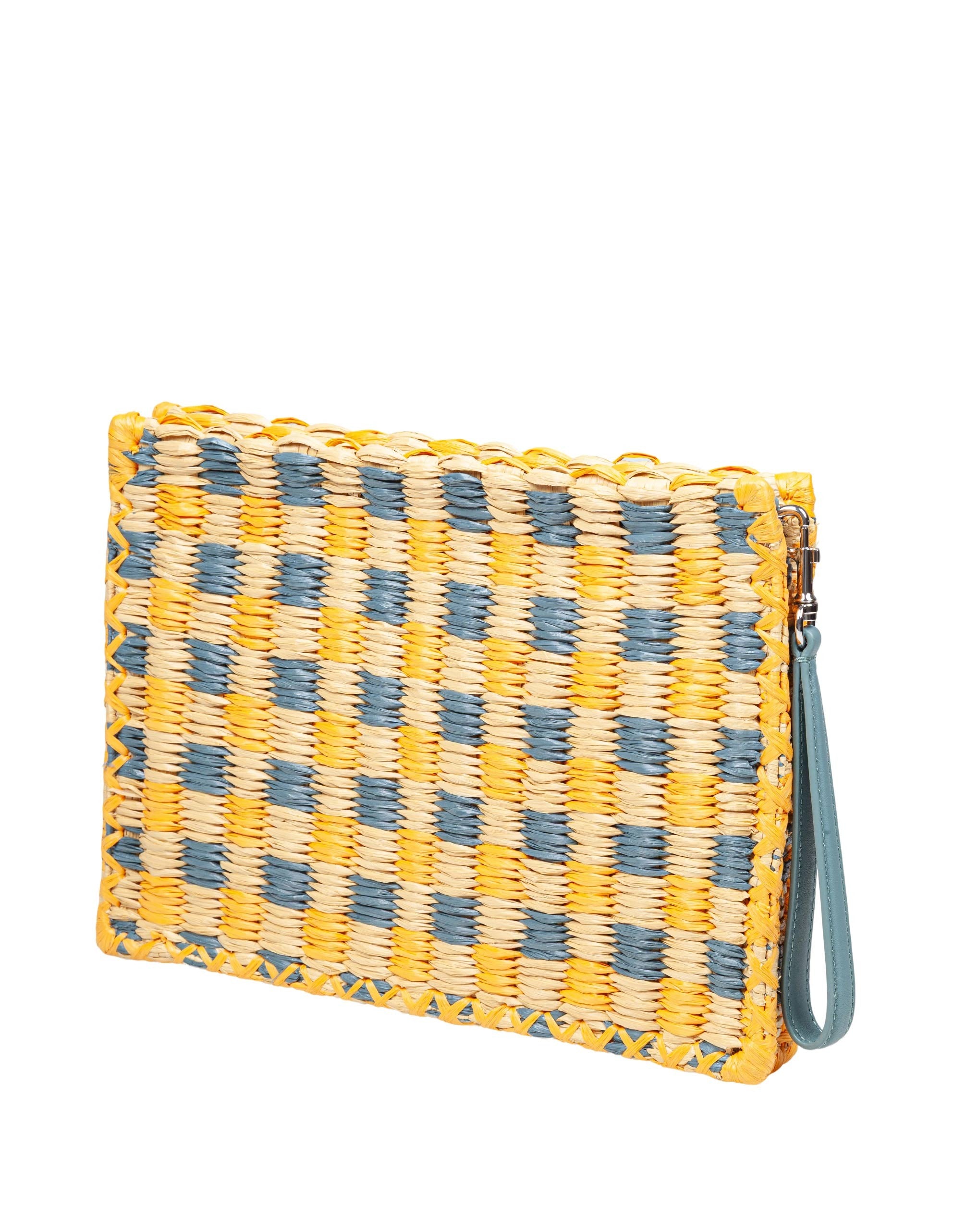 TORY BURCH POCHETTE ELLA IN RAFIA COLORE NATURALE E TURCHESE