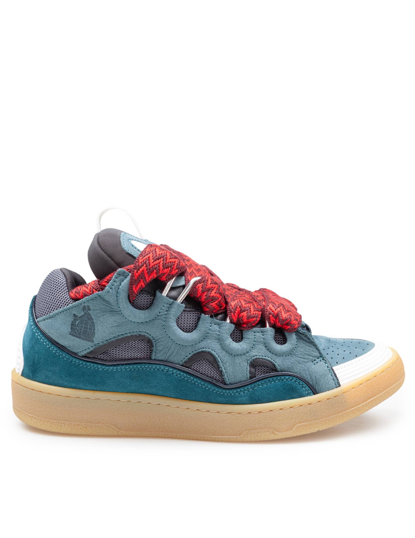 LANVIN SNEAKERS CURB IN CAMOSCIO E TESSUTO COLORE BLU E ROSSO