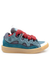 LANVIN SNEAKERS CURB IN CAMOSCIO E TESSUTO COLORE BLU E ROSSO
