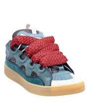 LANVIN SNEAKERS CURB IN CAMOSCIO E TESSUTO COLORE BLU E ROSSO