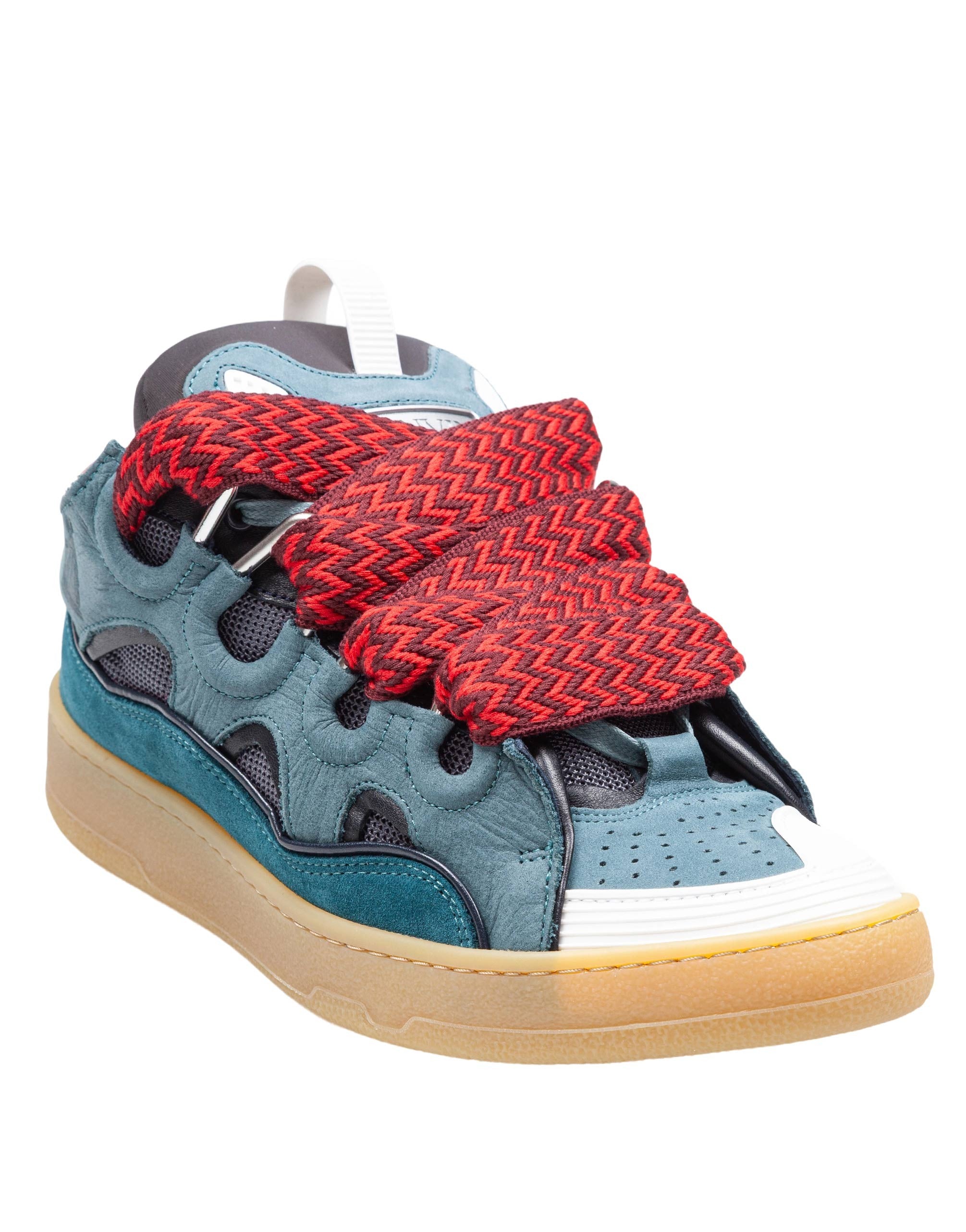 LANVIN SNEAKERS CURB IN CAMOSCIO E TESSUTO COLORE BLU E ROSSO