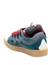 LANVIN SNEAKERS CURB IN CAMOSCIO E TESSUTO COLORE BLU E ROSSO