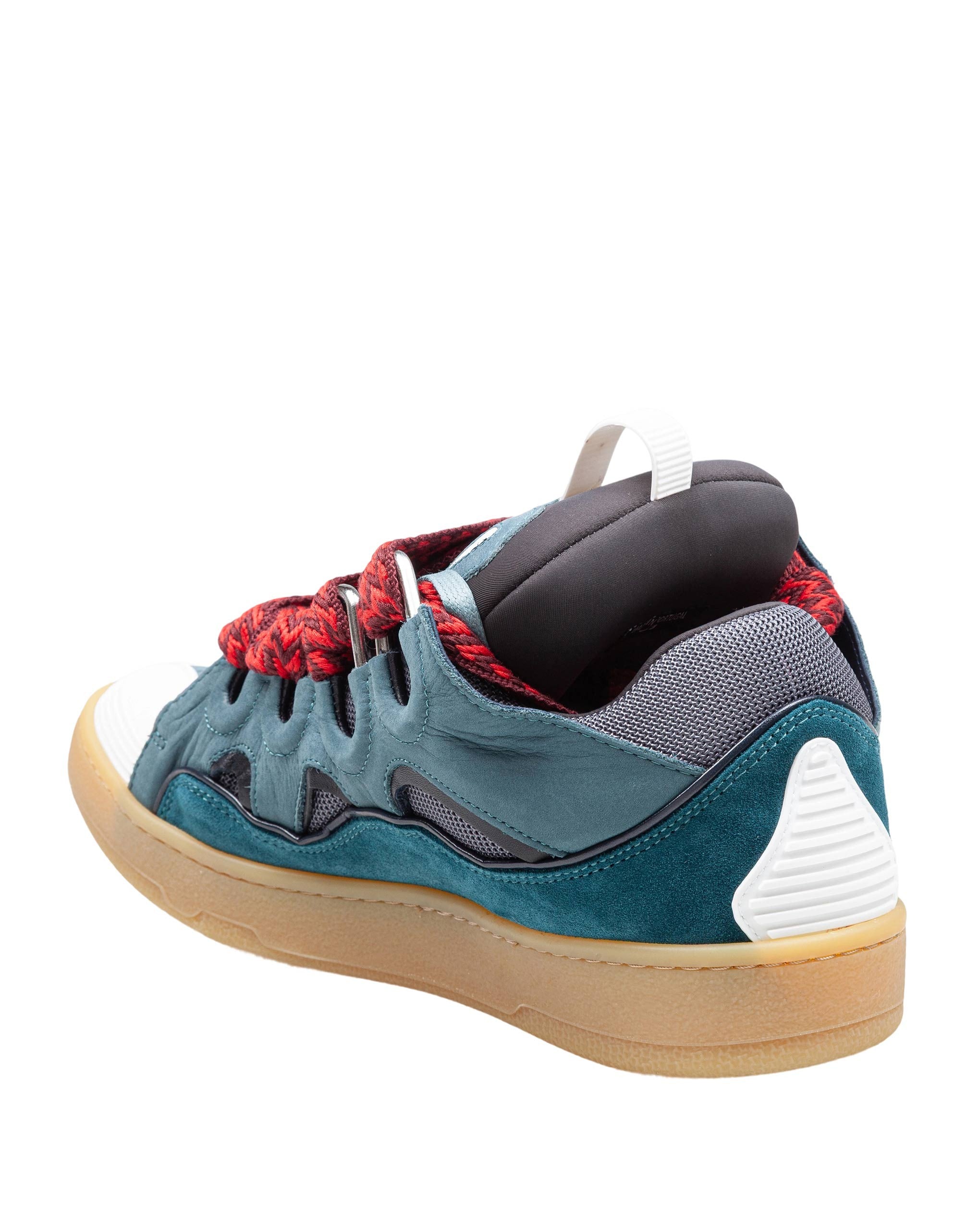 LANVIN SNEAKERS CURB IN CAMOSCIO E TESSUTO COLORE BLU E ROSSO
