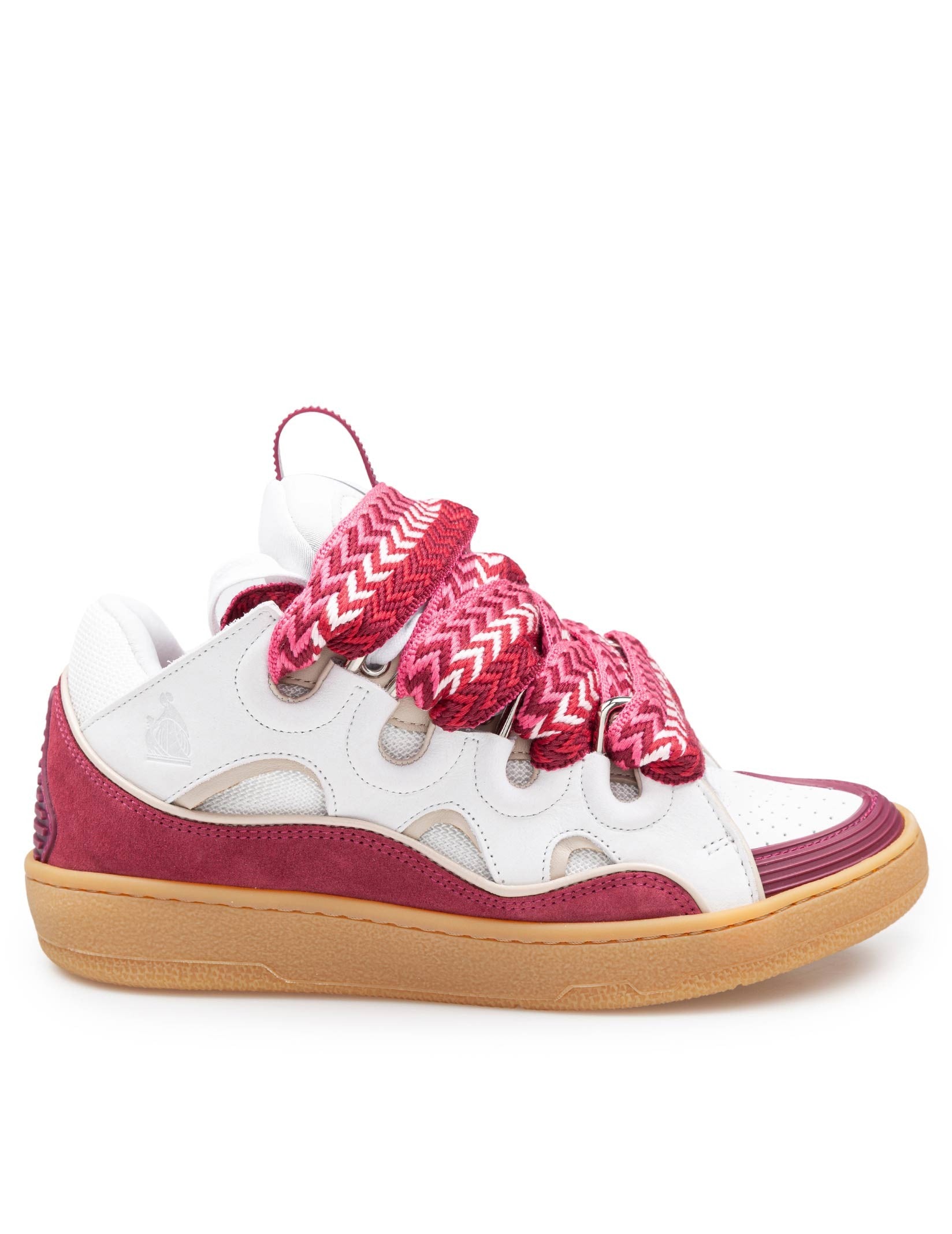 LANVIN CURB SNEAKER IN LEATHER AND SUEDE COLOR WHITE AND BERRY